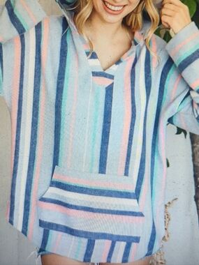 Striped Western Hooded Pullover With Pockets